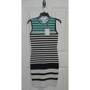 John + Jenn Women's Striped Sleeveless BodyCon Dress Aquatic,Blk,Wh Small $175